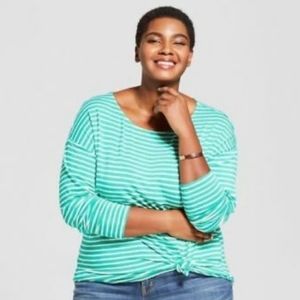 AVA & VIV Green + White Striped Top Sz 2X